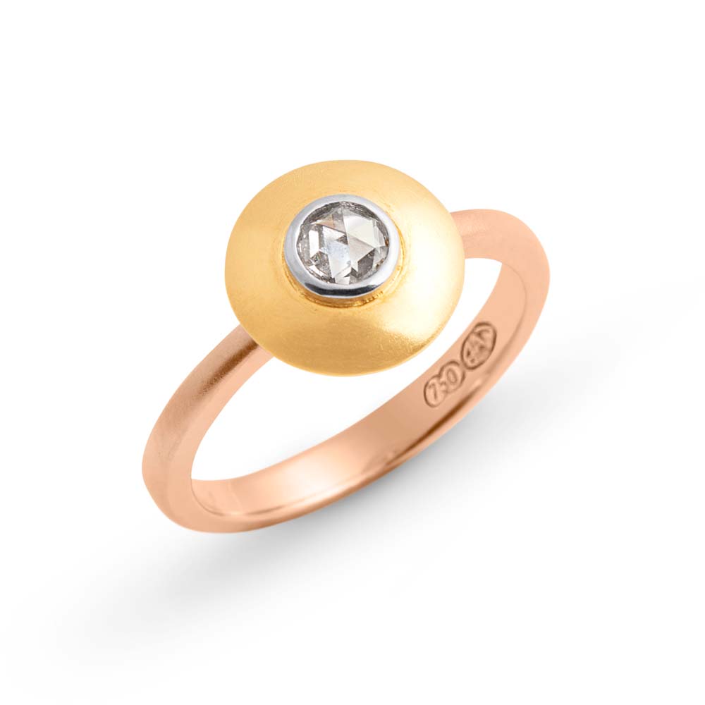 Brett's Jewellers 18ct rose and yellow gold ring with a rose cut diamond