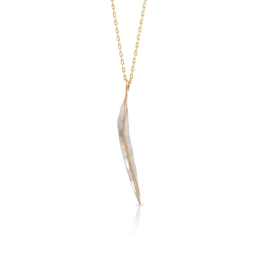 Brett's Jewellers Sterling silver & 18ct yellow gold Ceres gum leaf on yellow gold chain