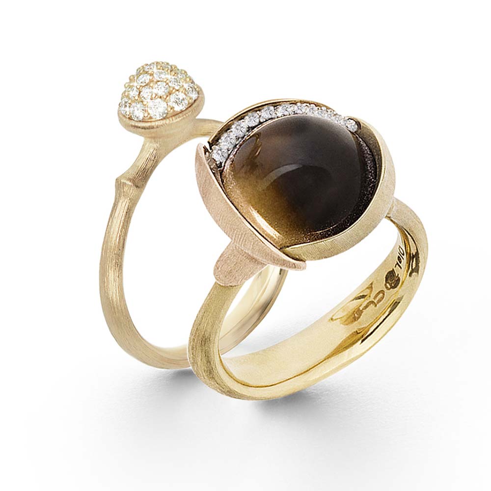Ole-Lynggaard-Lotus-diamond-pave-ring-and-Lotus-smoky-quartz-and-diamond-ring-both-in-18ct-yg